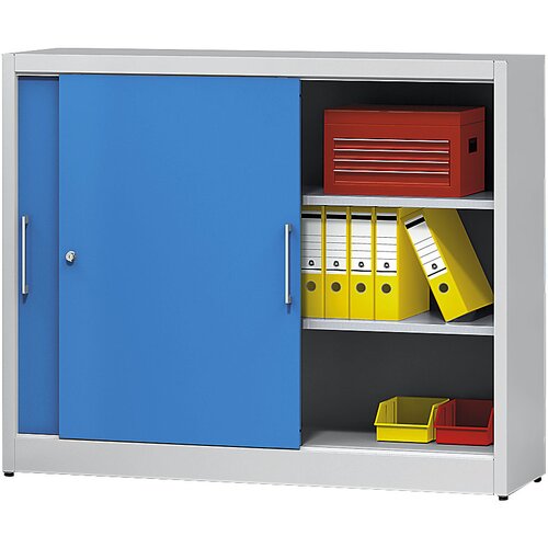 eurokraft pro Omara z drsnimi vrati, višina 1200 mm, s sredinsko ločilno steno in 2 x 2 policama, VxŠ 1200 x 1500 mm, globina 420 mm, vrata svetlo mod Cene