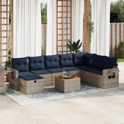 vidaXL 9-dijelni set vrtnih sofa od poliratana s jastucima sivi Cijene