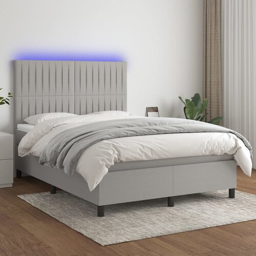 Krevet box spring s madracem LED svjetlosivi 140x200 cm tkanina Cene