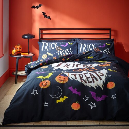 Catherine Lansfield Črna posteljnina za zakonsko posteljo 200x200 cm Halloween Trick or Treat &amp;ndash; Slike