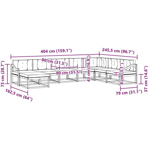  Set vanjskih sofa 8 kom. Bijela i bež 404 x 245,5 x 73 cm Slike
