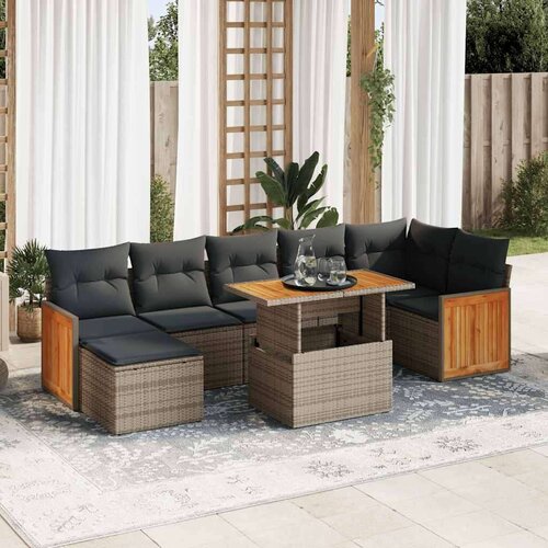 VidaXL 7-dijelni set vrtnih sofa poliratan i bagrem s jastucima sivi Slike
