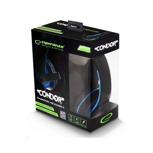 Esperanza Condor stereo slu&amp;scaron;alice sa mikrofonom, gamer, plave Slike