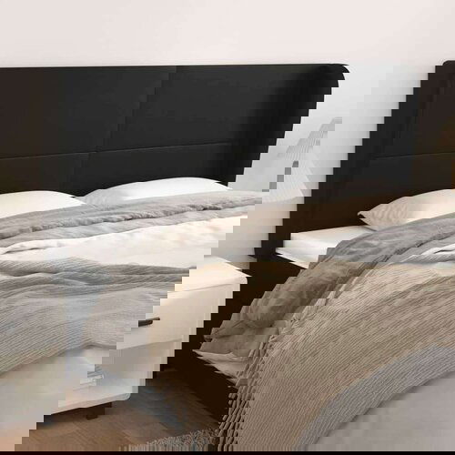  Vzglavje z u&amp;scaron;esi črno 183x23x118/128 cm umetno usnje, (20794259) Slike