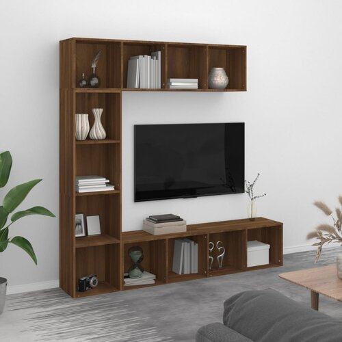 VidaXL 3-dijelni set ormarića za knjige/TV boja hrasta 180x30x180 cm Slike
