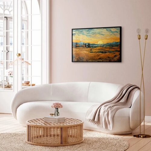  Plakat Impressionistic fields - painted golden landscape with fields of grain 60x40 Crni okvir Slike