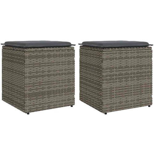  Vrtni tabure s jastucima 2 kom sivi 40x40x43 cm poliratan Slike