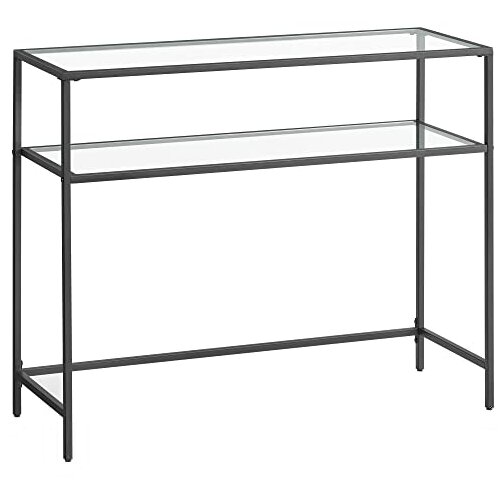 Songmics Konzolna mizica, mizica iz kaljenega stekla, moderna sedežna garnitura ali mizica za predsobo, jeklen okvir, 2 polici, nastavljive noge, za dnevno sobo, predsobo, črna LGT025B01, (21387890) Cene