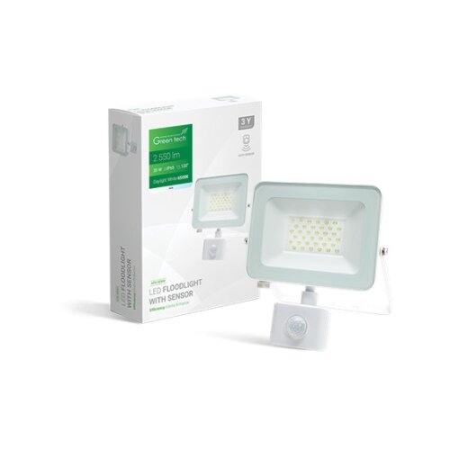 Greentech led reflektor sa senzorom 30w 6500k 2550lm ip65 beli ( AFS-30WH ) Cene