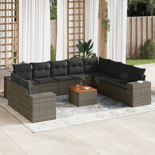 vidaXL 11-dijelni set vrtnih sofa od poliratana s jastucima sivi Cijene