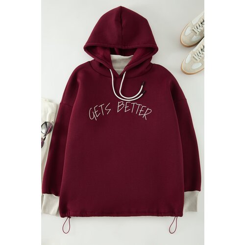 Trendyol Curve Claret Red Hooded Knitted Sweatshirt Slike