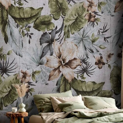  Foto tapeta - Nature in retro style - jungle landscape with pale leaves and flowers 294x210 Slike