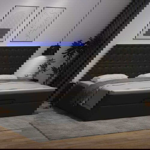 VidaXL Otomanski posteljni okvir z vzmetnico črn 160x200 cm um. usnje Slike