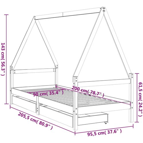  Okvir za dječji krevet s ladicama 90x200 cm od masivne borovine Slike