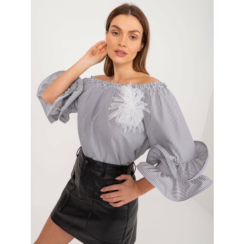Fashion Hunters White and black Spanish blouse with decorative brooch Slike