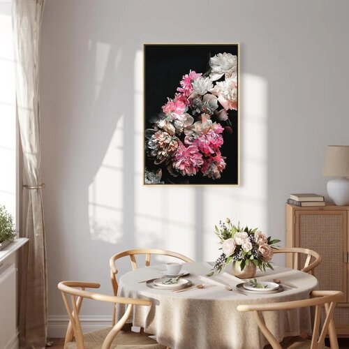  Slika - Peony Charm (1-part) - Colorful Bouquet on Black Background 60x90 Cene