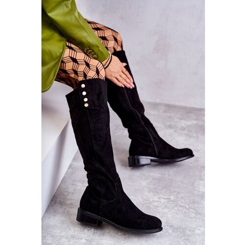 Kesi Warm Suede Flat Heel Boots Black Laura Cene