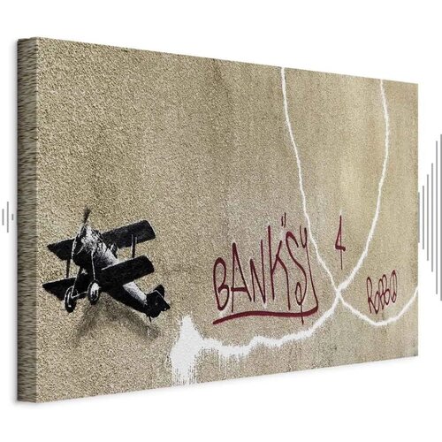  Slika - Banksy\'s Plane (1-part) - Red Graffiti Text on Mural Background 120x80 Akustična Cene