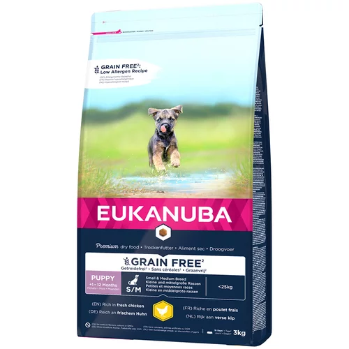 Eukanuba Grain Free Puppy Small / Medium Breed piščanec - 3 kg