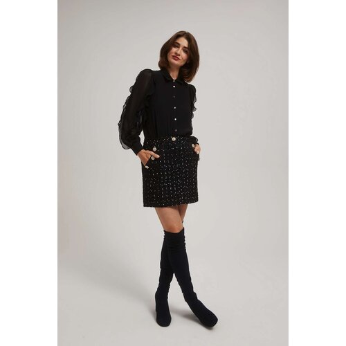 Marisse Tweed-Style Skirt With Decorative Buttons, Black Slike