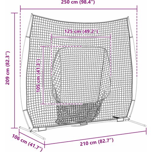  Mreža za vježbanje baseballa Crna 250 x 106 x 209 cm Poliester Slike