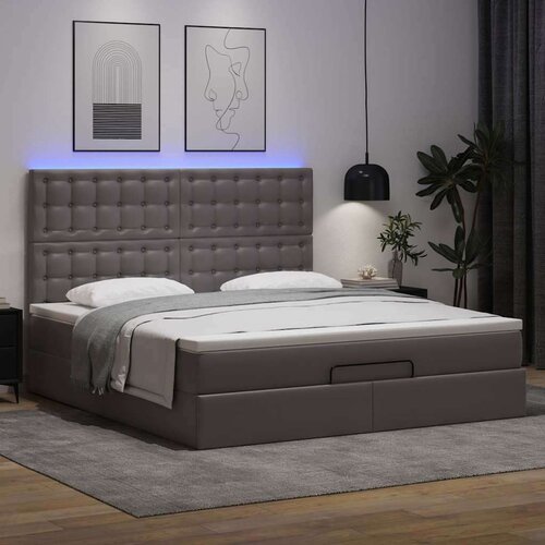 vidaXL Otomanski posteljni okvir z vzmetnico siv 160x200 cm um. usnje Cene