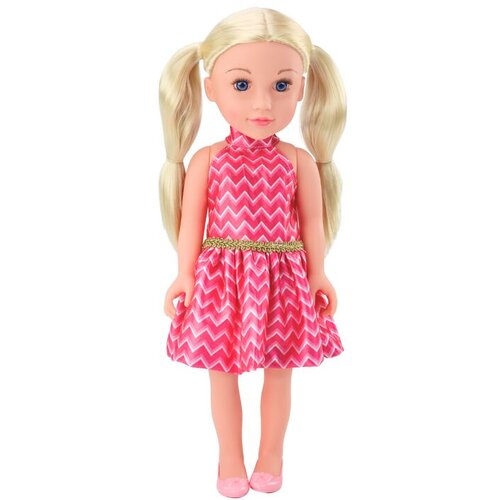Lean Toys punčka, roza obleka, čop, blond lasje, velika lutka 46 cm Slike