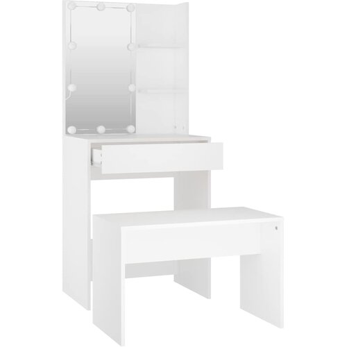  Set toaletnog stolića LED bijeli od konstruiranog drva Bijela 86.5 x 35 x 136 cm Slike