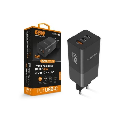 ALIGATOR CHPD0027 - GaN PD 65W brzi punjač, 2x USB-C + USB-A, crna Slike