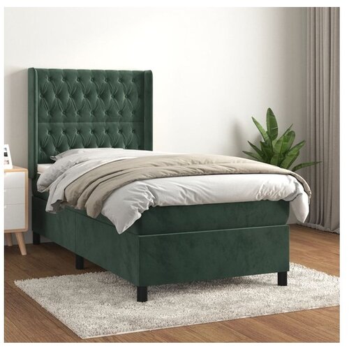 VidaXL Box spring postelja z vzmetnico temno zelena 100x200 Slike