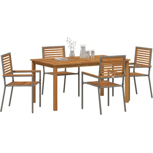  Vrtni set za objed 5 kom. Siva Čvrsto drvo akacije 150 x 90 x 74 cm Slike