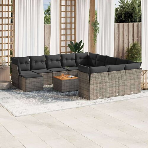  13-dijelni set vrtnih sofa od poliratana s jastucima sivi Slike