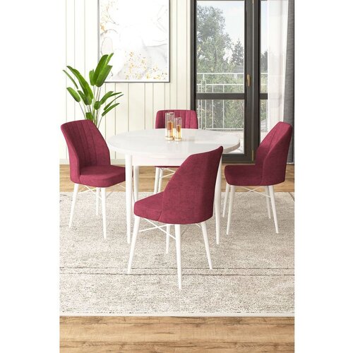 Hanah home Rox - White, Burgundy WhiteBurgundy Dining Table & Chairs Set (5 Pieces) Cene