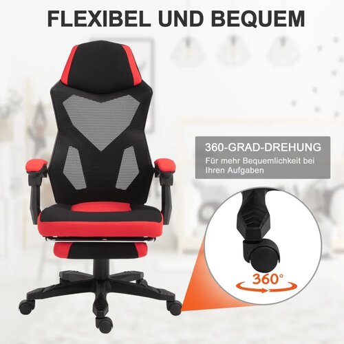  Ergonomska uredska i igraća stolica s osloncem za noge crno-crvena Slike