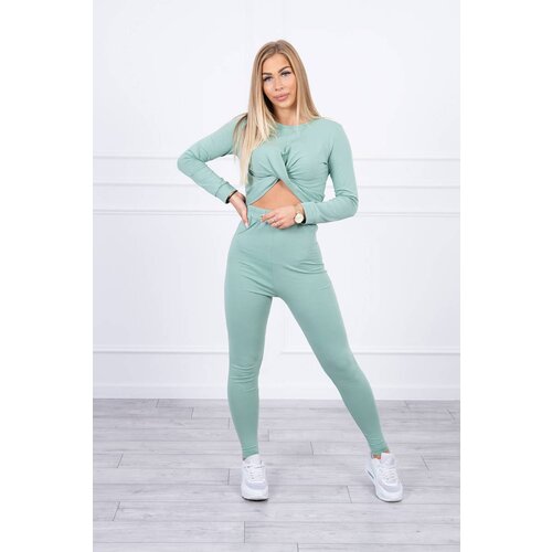 Kesi Set with frills on a dark mint blouse Slike