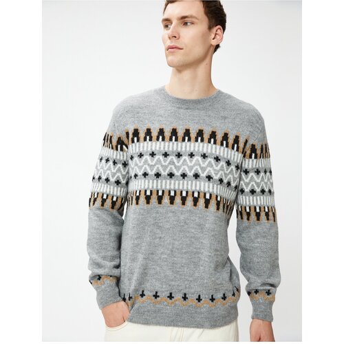 Koton Ethnic Patterned Knitwear Sweater Crew Neck Long Sleeved Slike