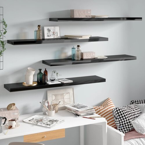 vidaXL Plutajuće zidne police 4 kom sjajne crne 120x23,5x3,8 cm MDF Cijene