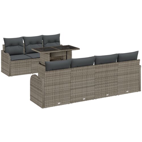 VidaXL 8-dijelni vrtni sofa set s jastučićima siva poli ratan, 2-sjedna vrtna sofa s jastučićima siva poli ratan Slike