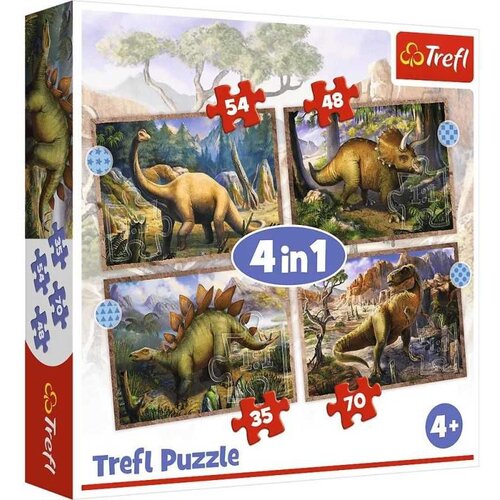 Trefl Puzzle Interesting dinosaurs - 4in1 (35/ 48/ 54/ 70 delova) Slike