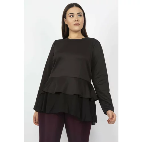 Şans Women's Plus Size Black Skirt Flounce And Chiffon Detail Blouse