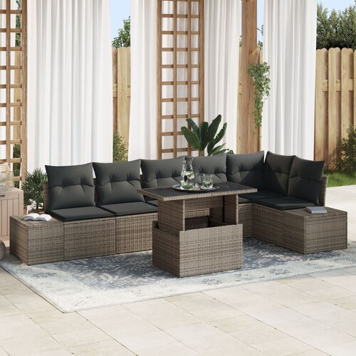 vidaXL 7-delna vrtna sedežna garnitura z blazinami siva poly rattan Cene