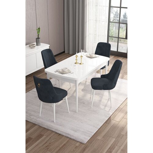Hanah home trpezarijski set Are, sto na razvlačenje i 4 stolice, bela ploča, antracit tkanina Babyface Cene