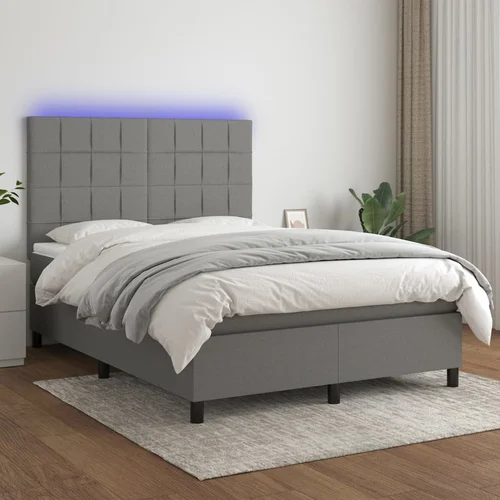 The Living Store Box spring postelja z vzmetnico LED temno siva 140x200 cm blago - Box Spring Postelja, (21521254)