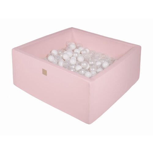 MeowBaby Square Ball Pool, 90x90x40 cm z 200 žogami, bombaž, roza: bela/prozorna/biserno bela, (21333754) Cene