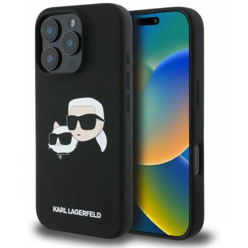 Karl Lagerfeld originalen ovitek iphone 16 pro max - iml nft heads - črn silikonska zaščita magsafe - KLHMP16XSKCHPPLK