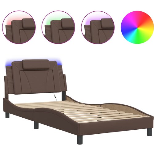 Maison Chic Posteljni okvir - Enojna postelja - Postelja za odrasle z LED lučkami rjav 100x200 cm umetno usnje, (21696723) Cene