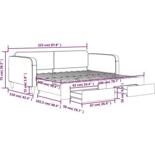 VidaXL Dnevni krevet na razvlačenje smeđesivi 100 x 200 cm od tkanine Slike