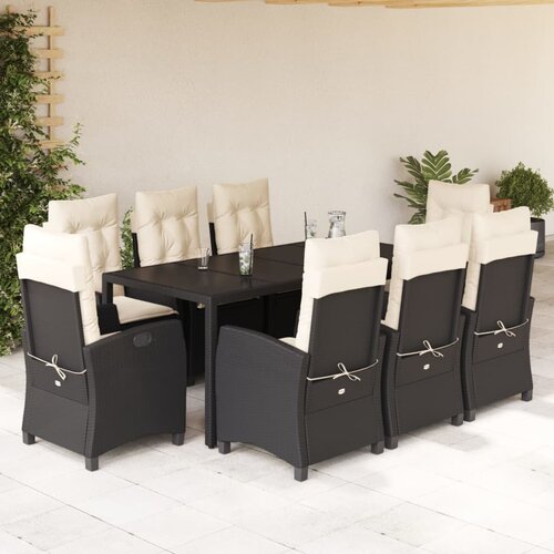  9-dijelni vrtni blagovaonski set s jastucima crni od poliratana Crna 190 cm table length Slike