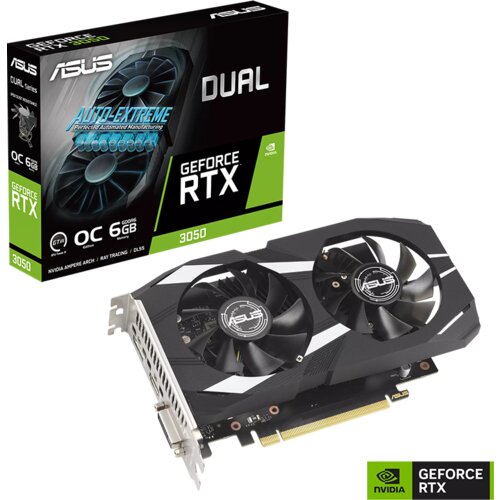 VGA ASUS DUAL-RTX3050 OC 6G NVIDIA GeForce RTX 3050 6GB GDDR6 96bit, DVI-D, HDMI, 3xDP Slike