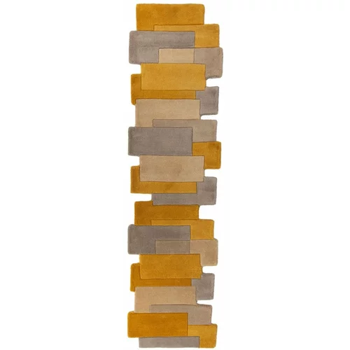 Flair Rugs žuto-bež vuneni tepih Collage, 60 x 230 cm
